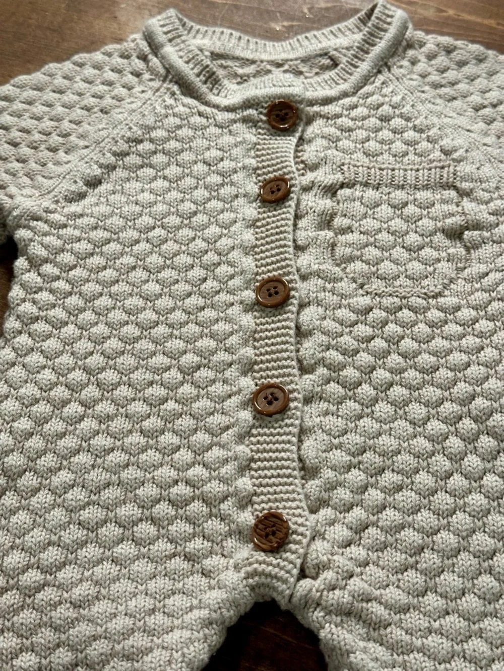 Chunky Knit Baby Romper 6 to 9M Size 70 Neutral With Buttons